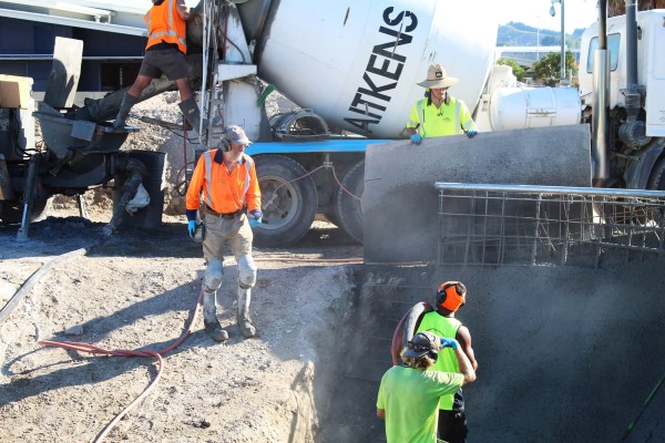 Shotcreting composite rebar in action Shotcrete composite rebar